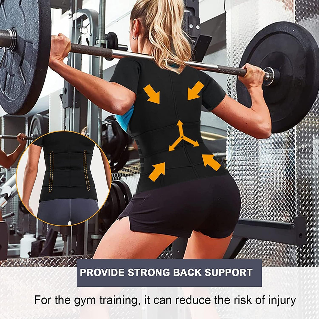 KUMAYES Neopren Sauna Weste mit Bauchweggürtel Damen Shirt Thermo Saunaanzüge Tanktop Unterbrust Fit