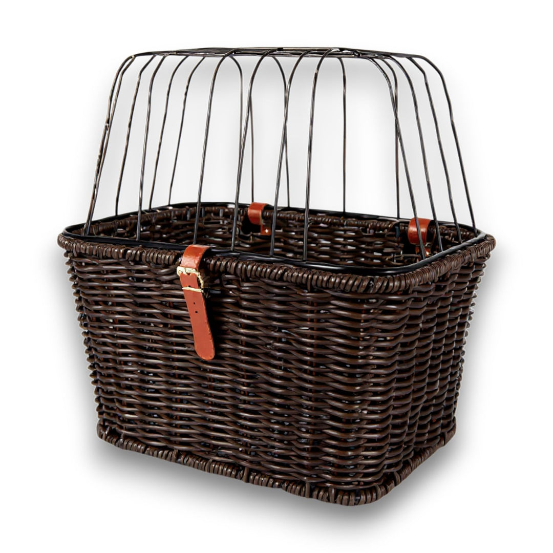 Weiden Fahrradkorb für Hunde, Dunkelbraun, Gepäckträger Montage, 49 x 35 x 26 cm, mit Schutzgitter,