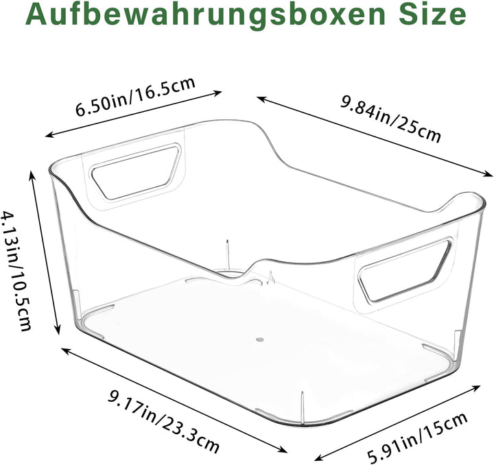 6 Stück Aufbewahrungsbox, Kunststoff Aufbewahrungskorb mit Griff für Küchenschrank Organizer, Kühlsc