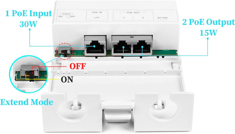 Revotech PoE-Extender mit 2 Anschlüssen, IP67 wasserdicht, PoE-Repeater, 100 m/250 m für den Aussenb