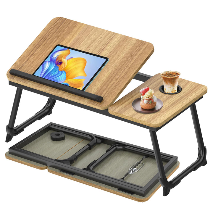 Soontrans Laptoptisch 63x27x33CM, Laptop Tisch mit Winkelverstellbar und Cup Slot, MDF, Betttisch mi