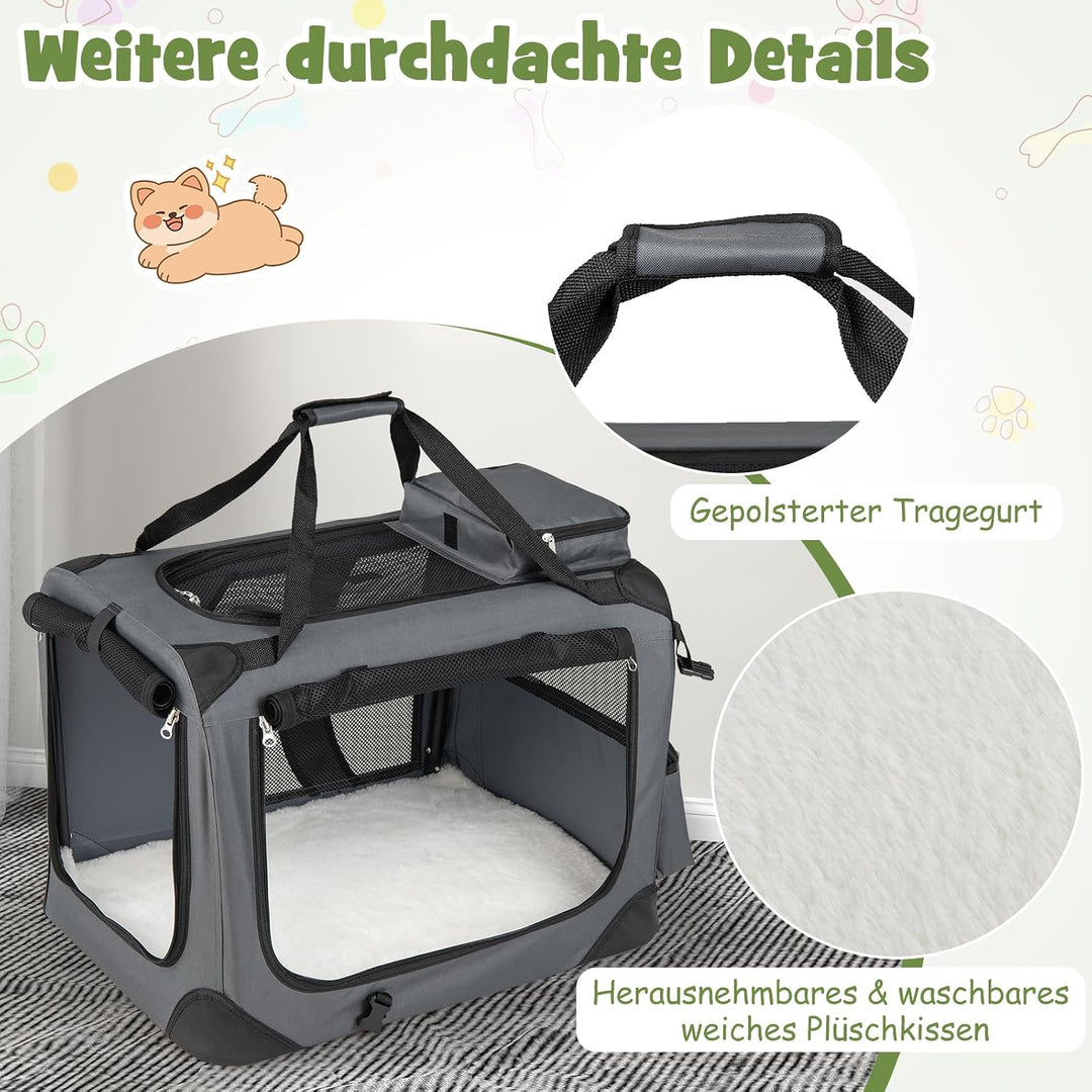 COSTWAY Hundebox Auto, Transportbox Hund faltbar (S-61 x 43 x 43 cm, Grau) Grau S-61 x 43 x 43 cm, G