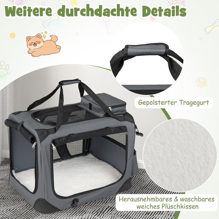 COSTWAY Hundebox Auto, Transportbox Hund faltbar (S-61 x 43 x 43 cm, Grau) Grau S-61 x 43 x 43 cm, G