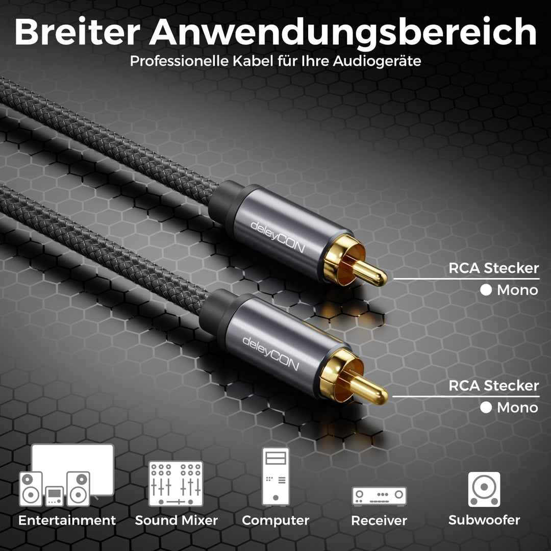 deleyCON 7,5m Subwoofer Kabel - Cinch RCA Koaxialkabel - für Subwoofer, AV-Receiver, HiFi-Verstärker