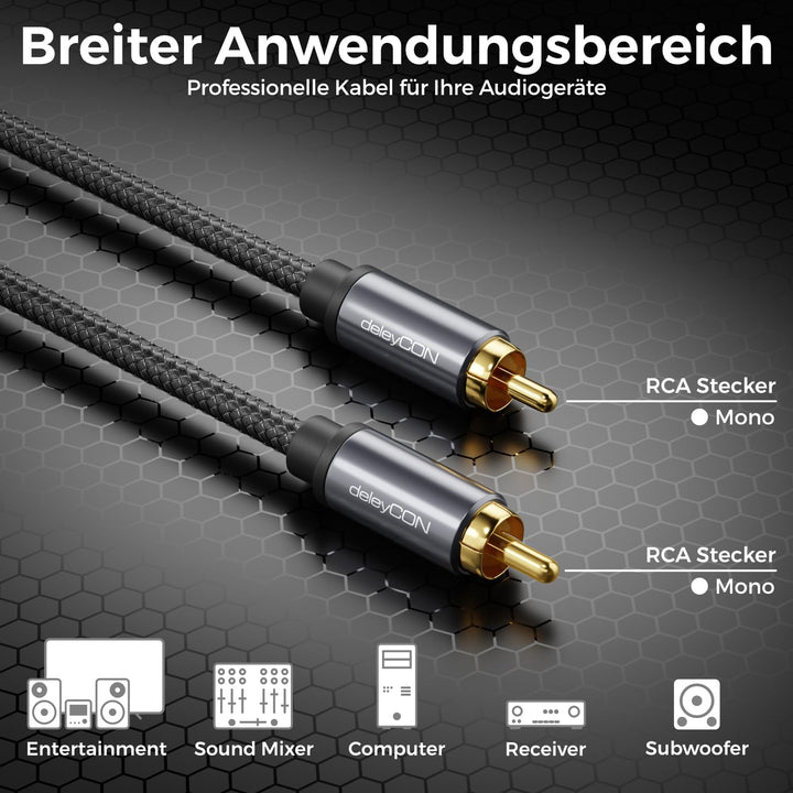 deleyCON 7,5m Subwoofer Kabel - Cinch RCA Koaxialkabel - für Subwoofer, AV-Receiver, HiFi-Verstärker