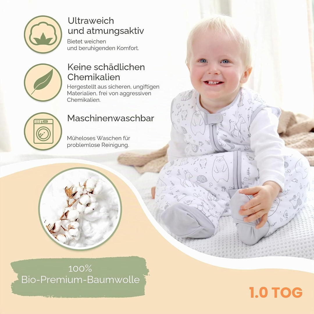 Mama Cheetah Baby Schlafsack, Bio-Baumwolle, Tragbare Babydecke, Schlafsack mit 2-Wege-Reissverschlu