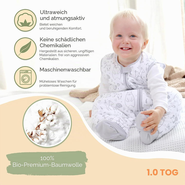 Mama Cheetah Baby Schlafsack, Bio-Baumwolle, Tragbare Babydecke, Schlafsack mit 2-Wege-Reissverschlu