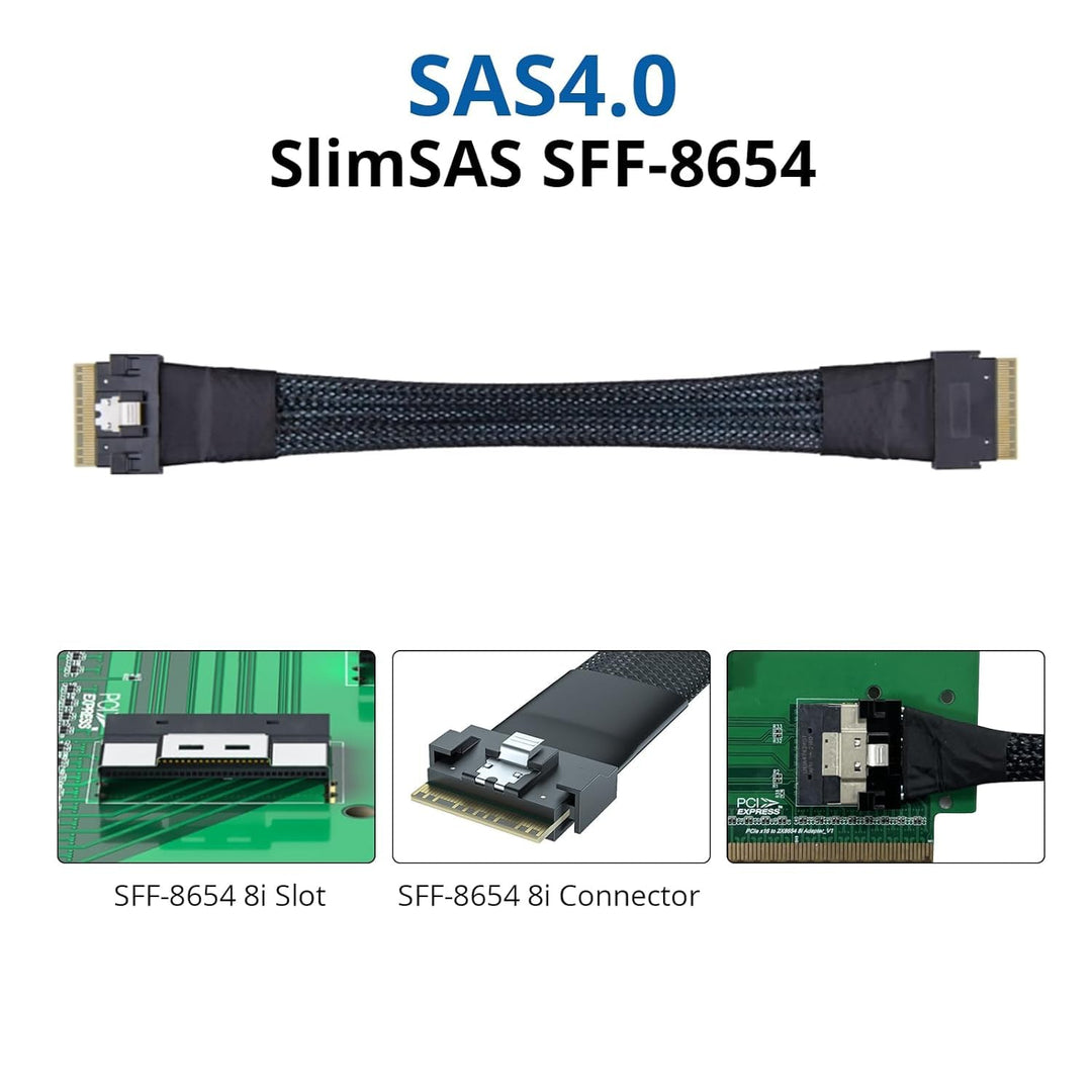 H!Fiber.com SFF-8654 zu SFF-8654 SlimSAS Kabel, internes 24G 8i Kabel, SAS 4.0, 74pin, 100-ohm, 1 me