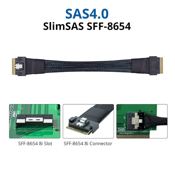 H!Fiber.com SFF-8654 zu SFF-8654 SlimSAS Kabel, internes 24G 8i Kabel, SAS 4.0, 74pin, 100-ohm, 1 me