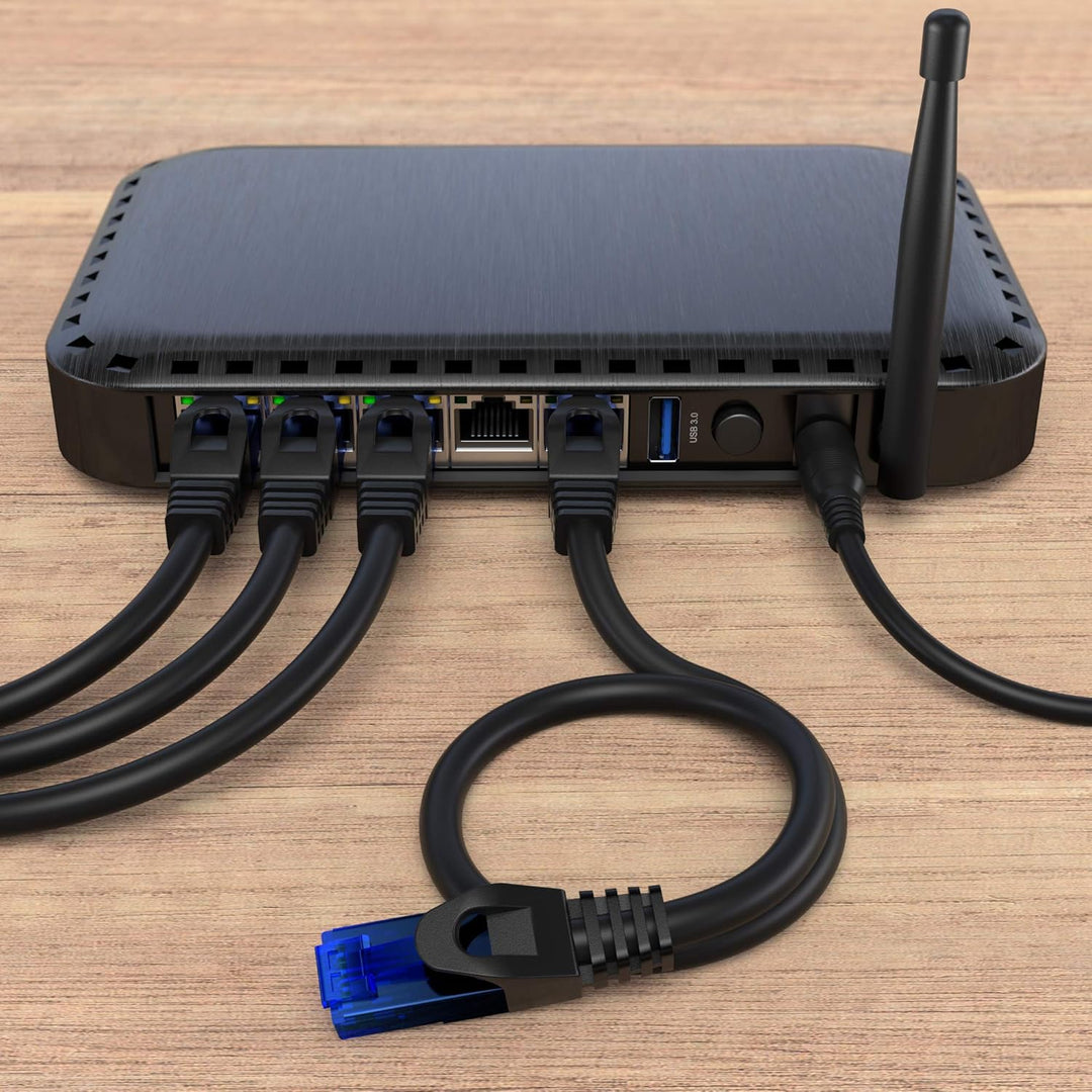 KabelDirekt – LAN-/Netzwerkkabel 10er-Set – 15m – Gigabit, RJ45, Schwarz | 10er-Set Ethernet-/Patchk