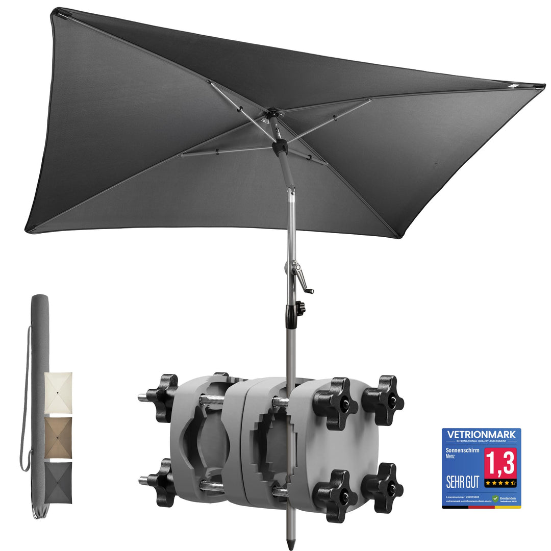 4smile SunnyShade Sonnenschirm Balkon mit Halterung im 3-er-Set, UPF 50+, Sonnenschirm rechteckig, S