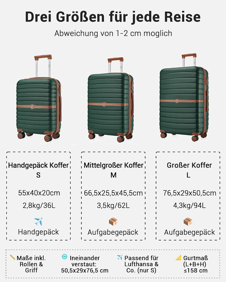 KONO Koffer Reisekoffer Trolley Koffer Gross von ABS+PC Hartschalenkoffer mit Zwillingsrollen und Za