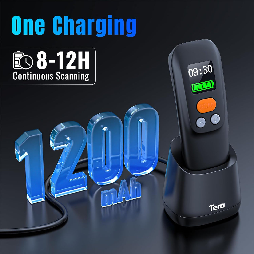 Tera Tragbar Barcode Scanner Mini: 1D 2D QR 1200mAh Akku mit Taste 1.4" Display & Ladestation Handhe
