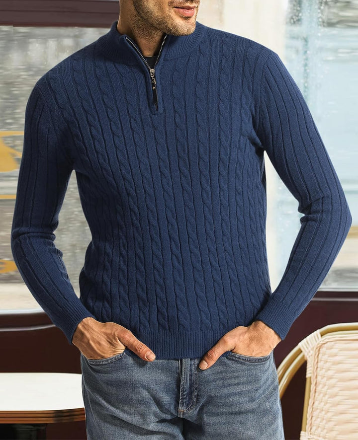 Superora Herren Stehkragen Pullover Basic Feinstrick Pullover mit 1/4 Reissverschluss Slim Fit Pulli