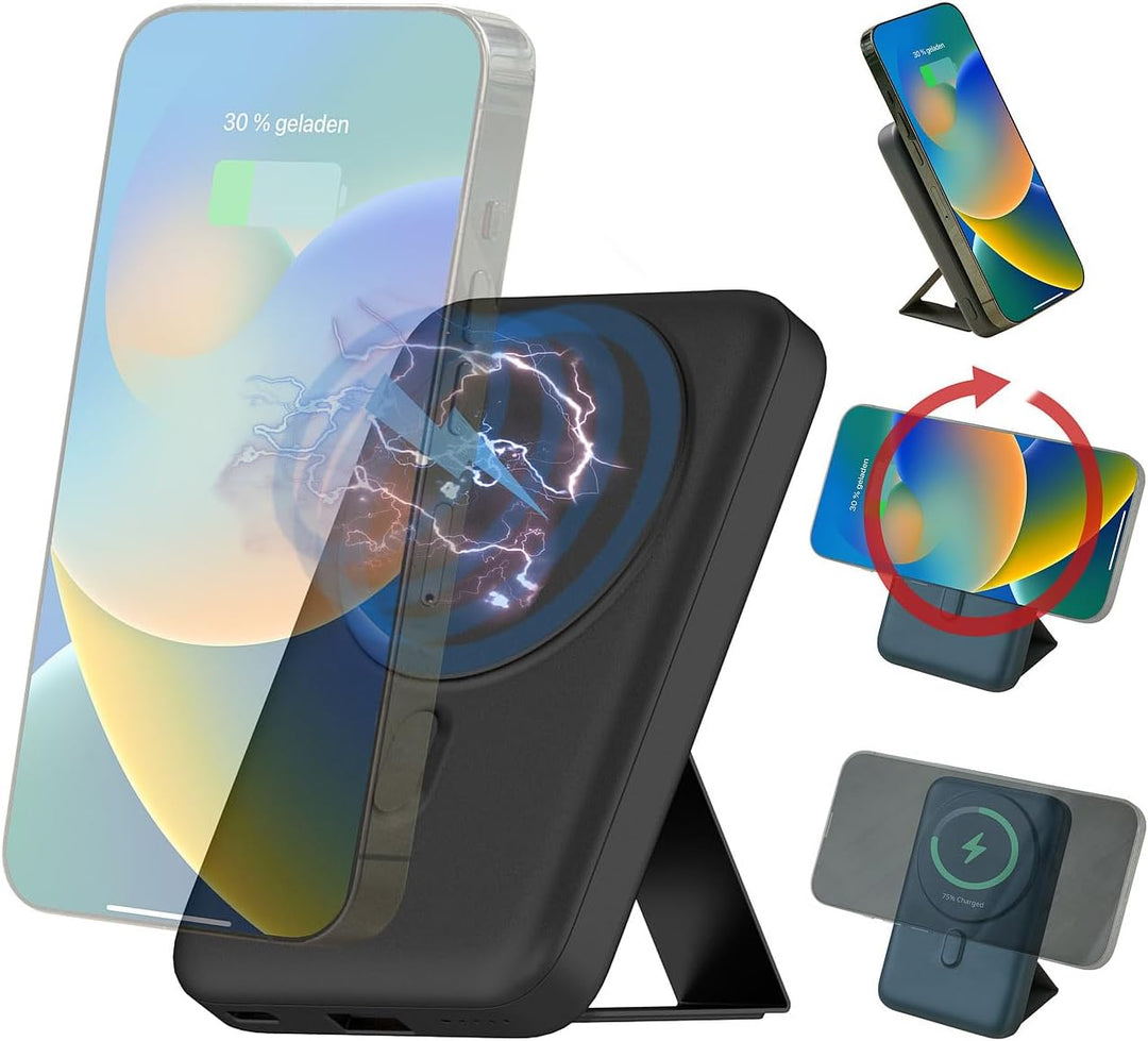revolt Akku Powerbank: Magnetische Powerbank mit 10-Watt-Falt-Solarpanel, Qi, 10.000 mAh (mit Qi-Lad