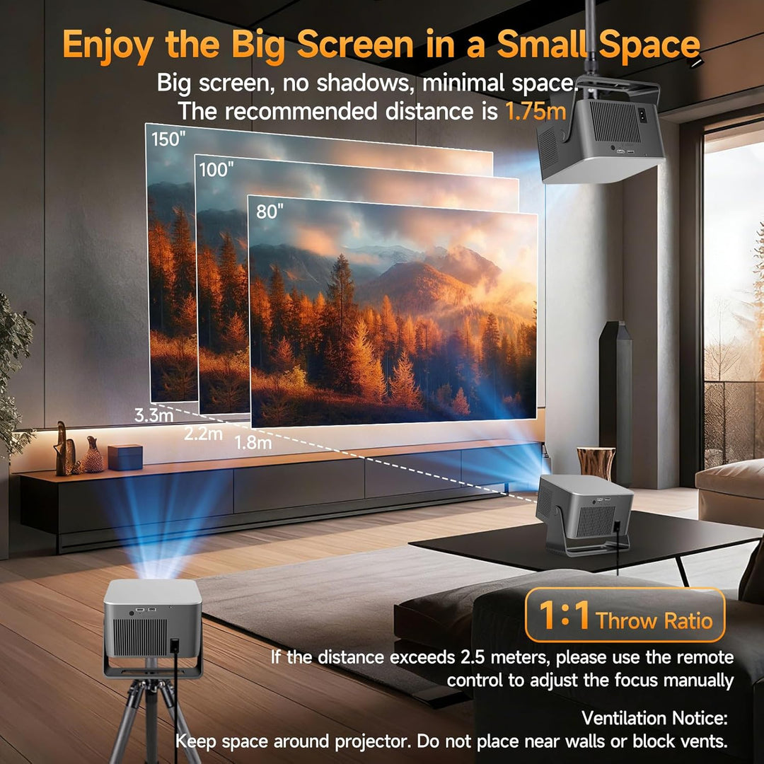 Alwtniet Beamer 4k Mit Google TV, Native Full Hd 1080p Mini Projector Heimkino Bluetooth WiFi Klein