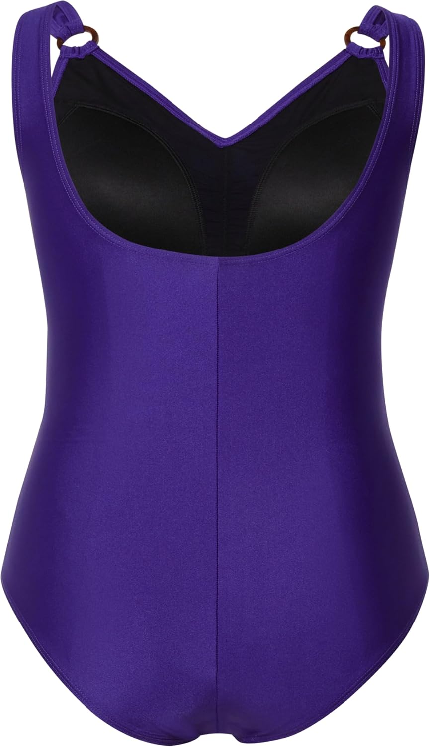 Ulla Popken Damen Frontraffung, Tori Badeanzug 54 Lila, 54 Lila