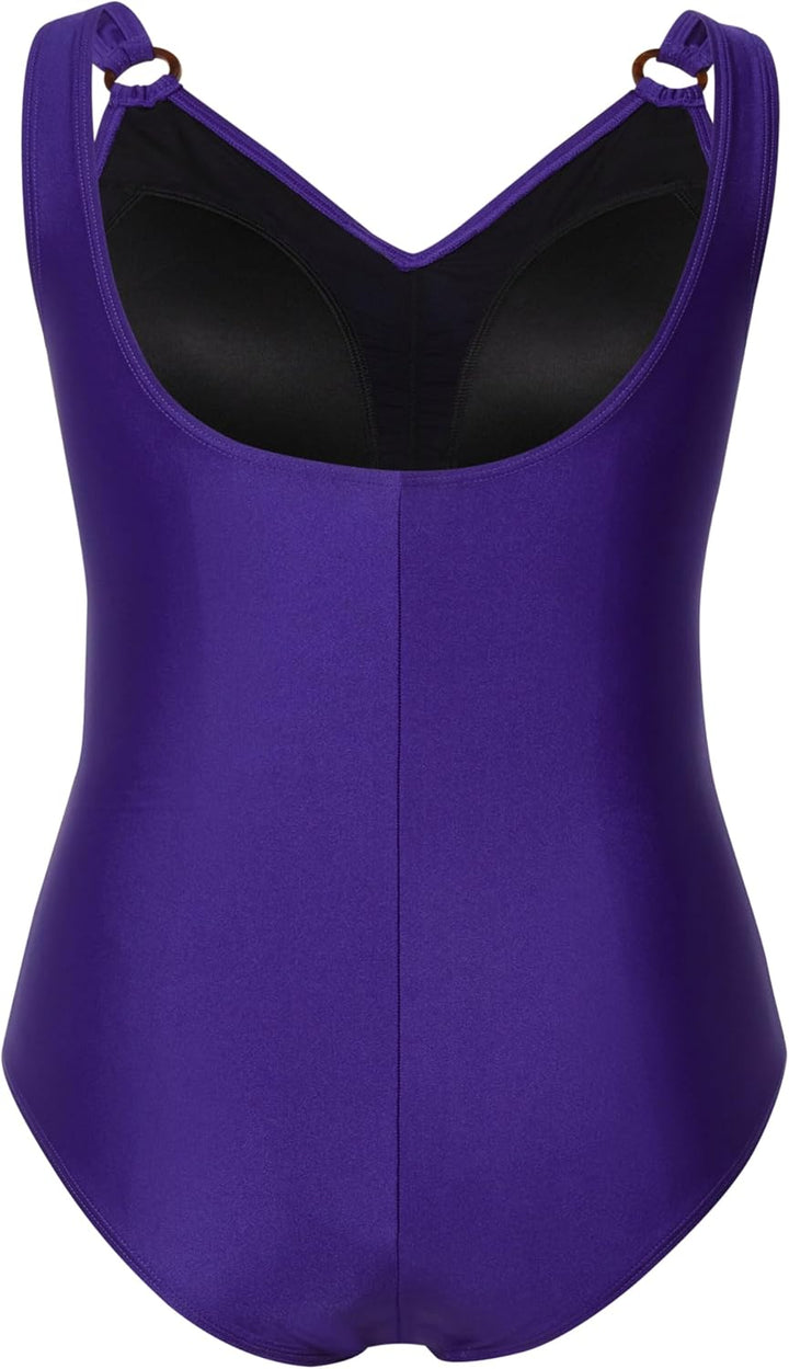 Ulla Popken Damen Frontraffung, Tori Badeanzug 54 Lila, 54 Lila