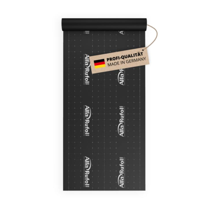 Alfa 75 m² diffusionsoffene Unterspannbahn, Unterdeckbahn in schwarz, 165 g/m² UDB-A mit Selbstklebe