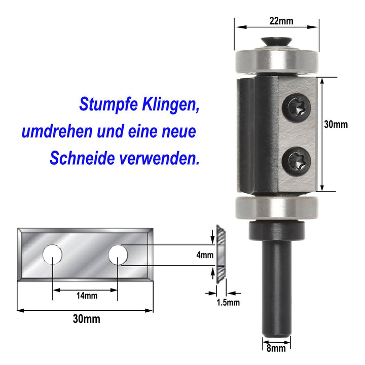 Sinoprotools Wendeplatten Bündigfräser,8mm Schaft Bündiger Fräser Schnittlänge 30mm,mit Austauschbar