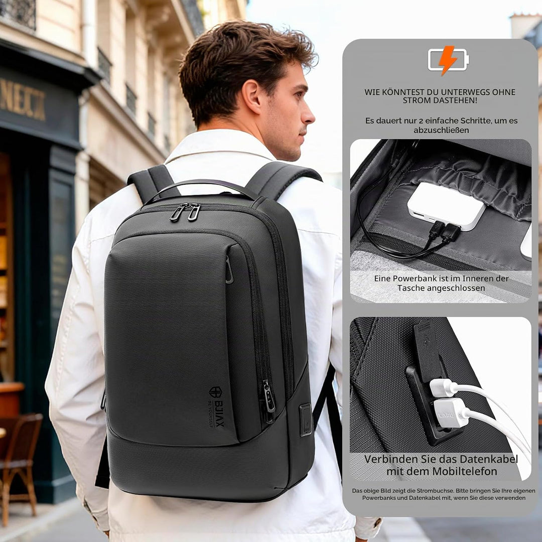 Laptop Business Rucksack Herren Mit 14-15 Zoll Laptopfach Mit USB-Ladeanschluss Diebstahlsicher Hand