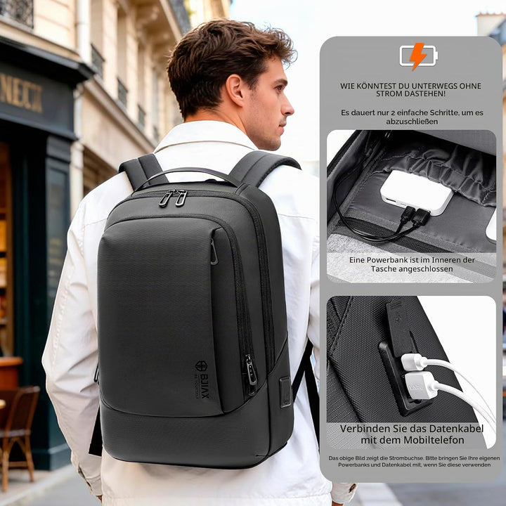 Laptop Business Rucksack Herren Mit 14-15 Zoll Laptopfach Mit USB-Ladeanschluss Diebstahlsicher Hand