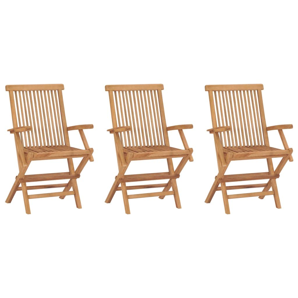 vidaXL 3X Teak Massiv Gartenstuhl mit Armlehnen Klappbar Holzstuhl Klappstuhl Stuhl Stühle Gartenmöb