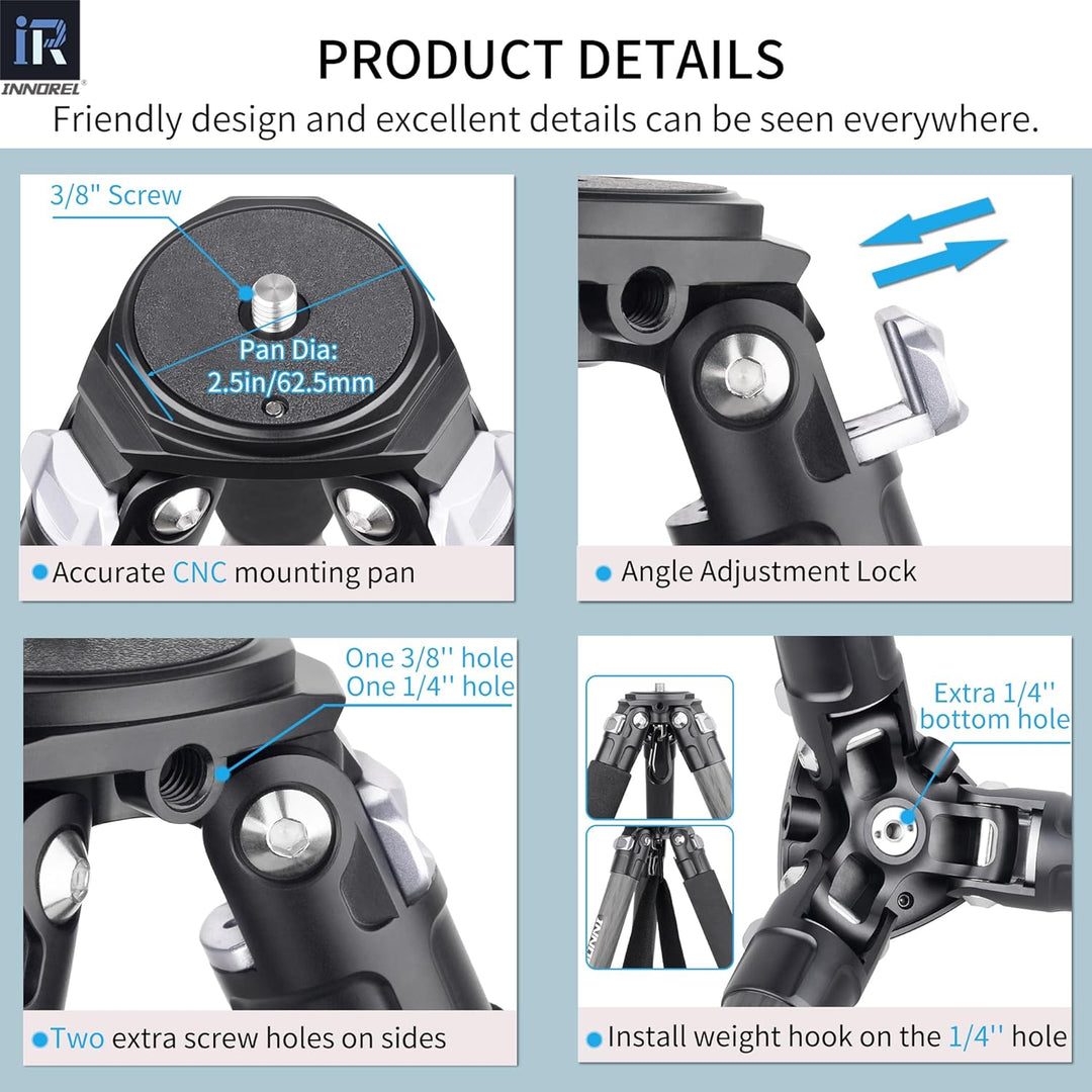 Karbonfaser-Stativ INNOREL KT324C Professionelles, tragbares, kompaktes Reisestativ für DSLR-Kameras
