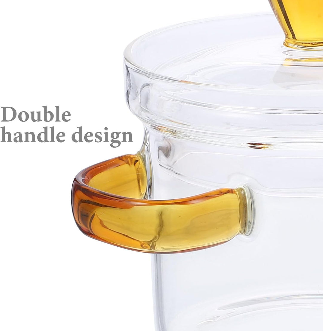 DOITOOL Glas Mit Deckel Und Doppelgriff Hitzebeständiger Kleiner Kochtopf 3.54In Transparenter Suppe