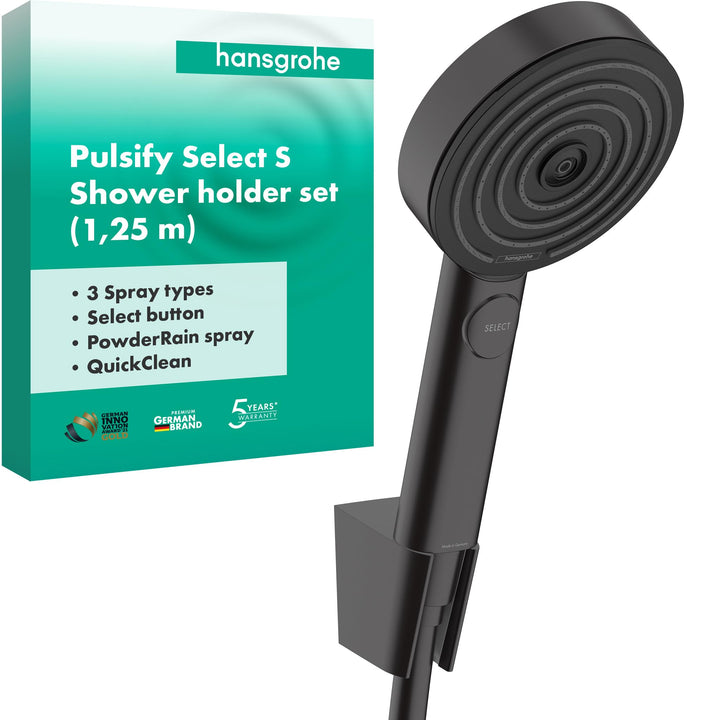 hansgrohe Duschset Pulsify Select S, Duschkopf mit Schlauch und Halterung, Handbrause mit 3 Strahlar