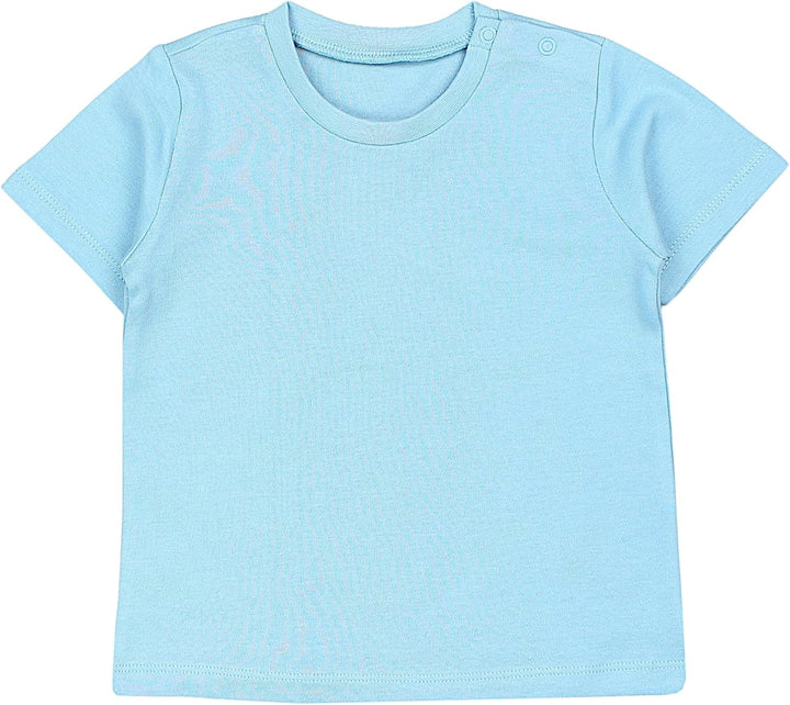 TupTam Baby Jungen Kurzarm T-Shirt mit Aufdruck Unifarben Sterne Streifen 5er Set 68 Blau Grau Mix J