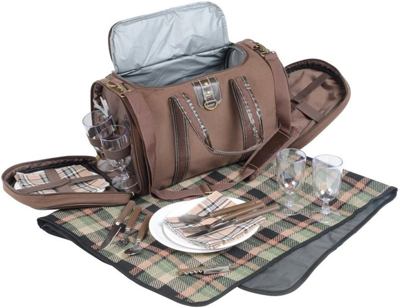 Picknicktasche mit Campinggeschirr Picknickkorb 29 teilig Umhängetasche 45 x 25 x 24 cm Braun