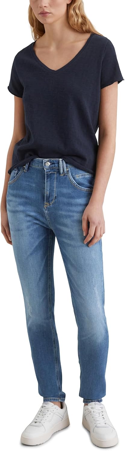 Marc OߴPolo Denim Damen T-Shirt aus Bio-Baumwolle mit V-Ausschnitt, Scandinavian Blue