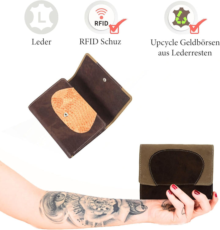 Sunsa Geldbörse. Damen Geldbeutel. Leder Portemonnaie mit RFID Schutz. Mittlere gross Brieftasche mi