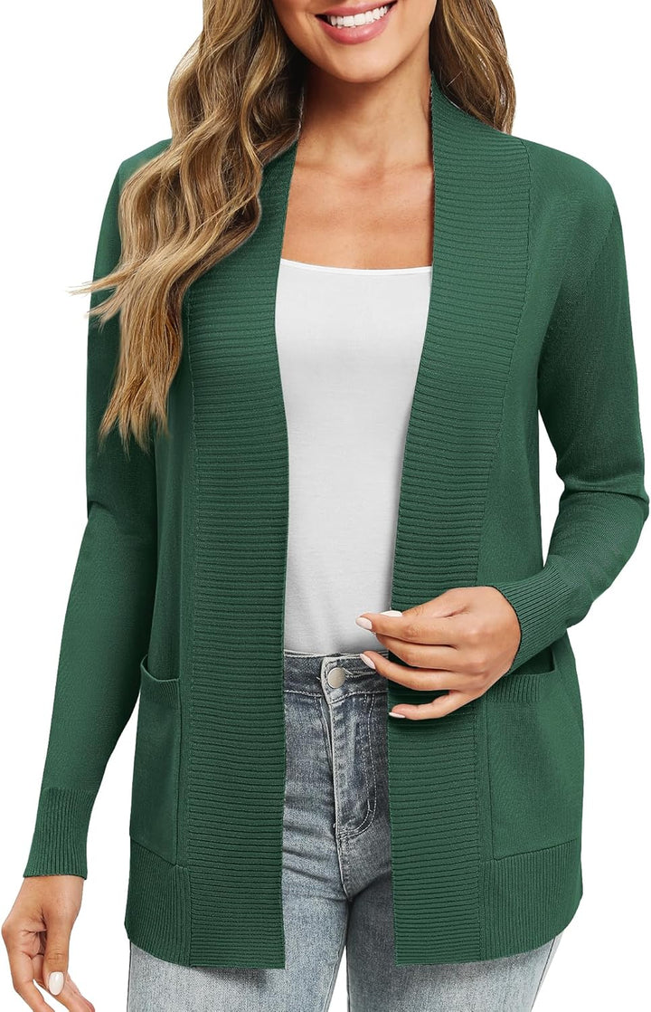 EXCHIC Damen Lange Ärmel Gestrickt Strickjacke Leicht Gemütlich Offene Vorderseite Lange Freizeitjac