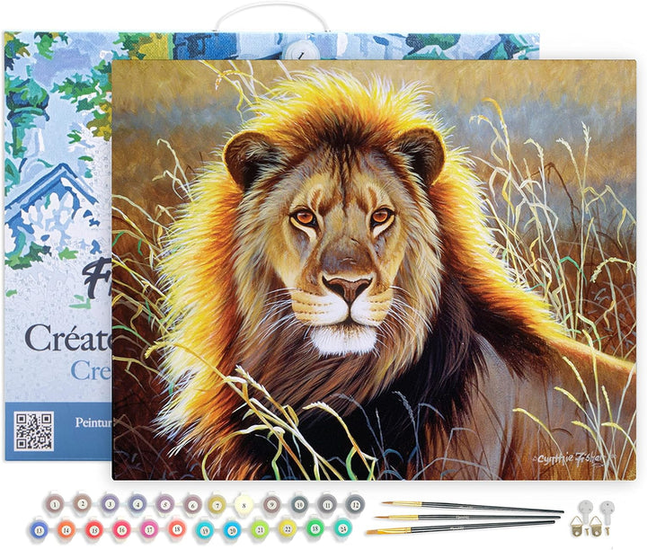 Figured'Art Malen Nach Zahlen Erwachsene Mit Rahmen Löwe in der Savanne - Paint by Numbers Basteln D