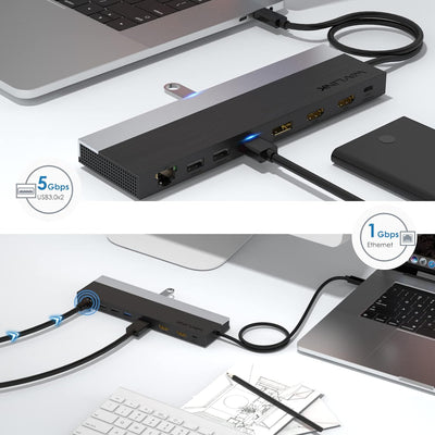 USB C Docking Station Triple Monitor, 12 in 1 USB C Hub Docking Station Dual HDMI Adapter 2 * 4K HDM