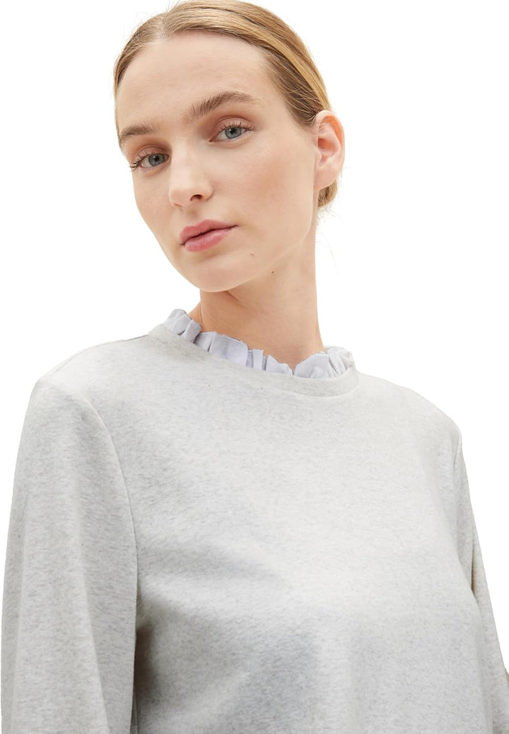 TOM TAILOR Damen Sweatshirt, 11951 - Whisper White Melange