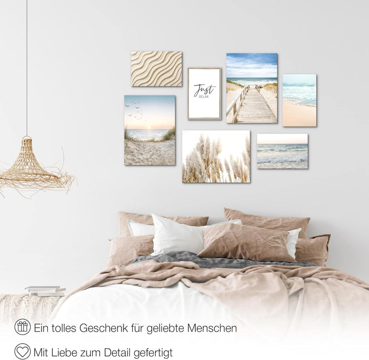 Novart Wandbilder Meer - KOMPLETT AUFHÄNGFERTIG - Paradies Strand Wohnzimmer Schlafzimmer- 7 Moderne