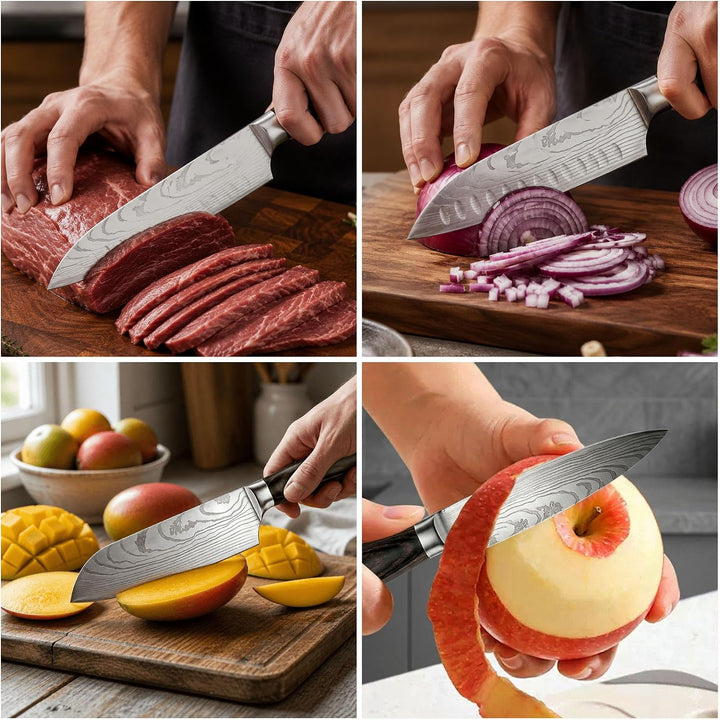 4-teilig Messerset, Carbon Rostfreier Spezialstahl, Ultra Scharf, Profi Allzweck Küchenmesserset mit