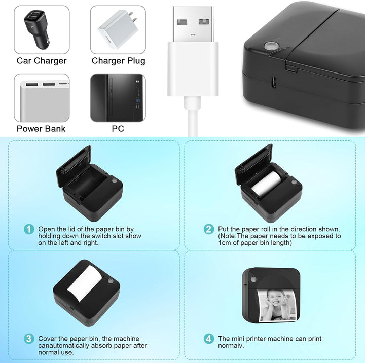 GuKKK Mini Drucker, Mobiler Fotodrucker, Tragbarer Mini Fotodrucker, Wireless Fotodrucker Thermodruc