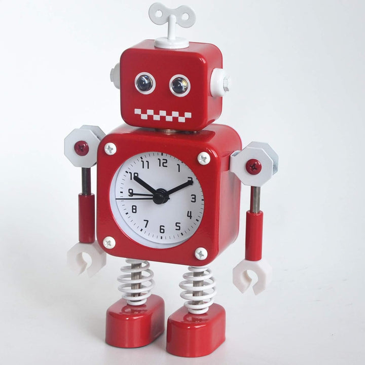 Diskary Roboter Wecker,Nicht tickende Wecker mit blinkenden Augen Lichtern und drehbarem Arm,Geschen