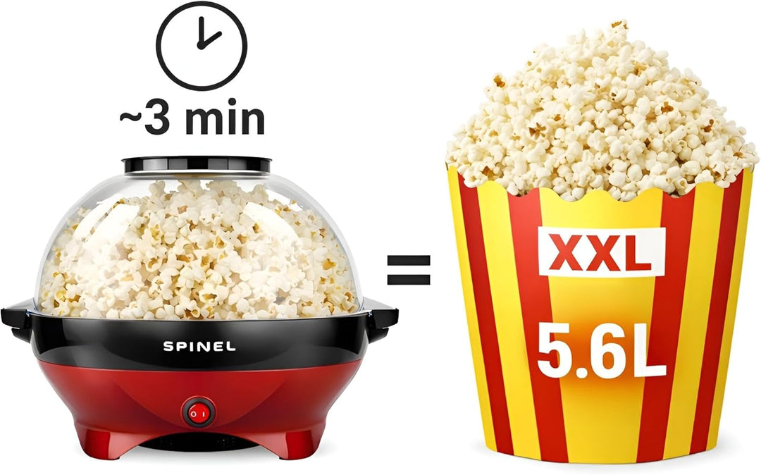 SPINEL Popcornmaschine, Popcorn maschine mit Zucker, Öl, Butter, Fassungsvermögen 5,5 l, Antihaftbes