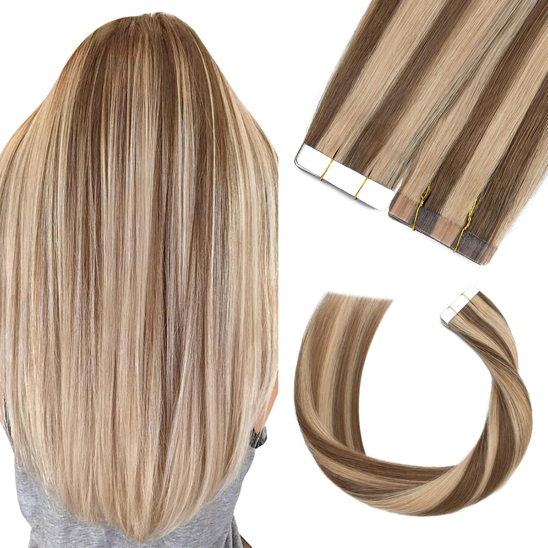 Silk-co Tape Extensions Echthaar 20stk, Haarverlängerung Tape in Extensions Echthaar, Remy Haarexten