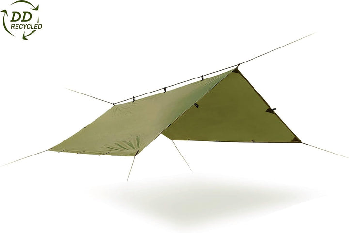 DD Tarp 3 x 2,9 Meter olivegrün Recycled - Zelt-Plane-Dach-Regenschutz aus recycelten Plastikflasche