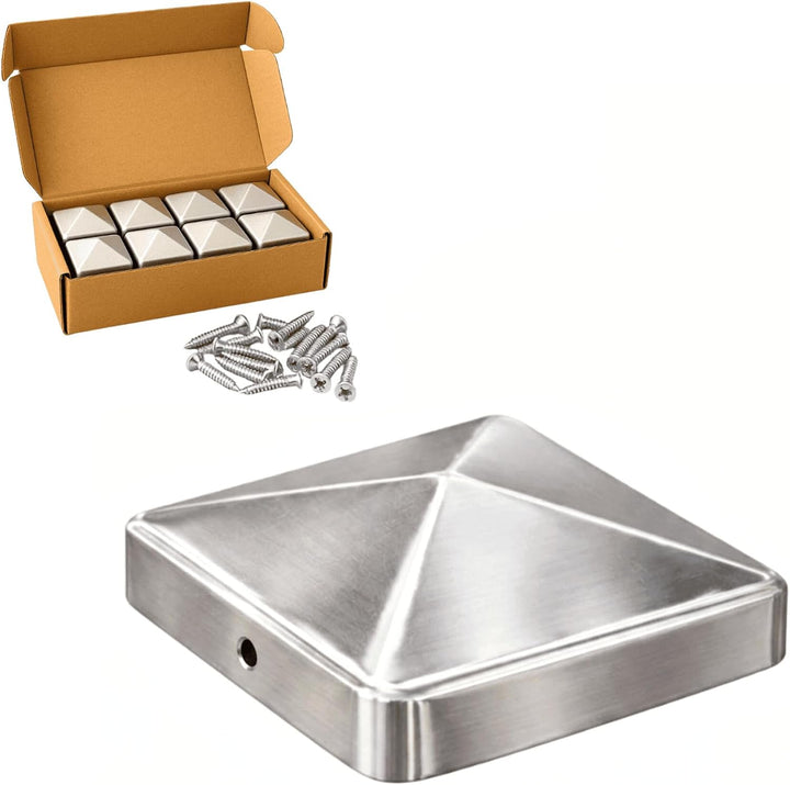FeNau 10er Set Pfostenkappe 12x12 cm Edelstahl V2A matt - Carport rostfrei inkl. 20 Schrauben Edelst