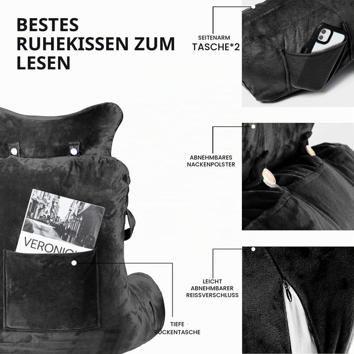 SLIGUY Lesekissen Bettauflage Kissen mit Nackenrolle &amp; höherem Stützarm zum Sitzen in Bett, Couch od