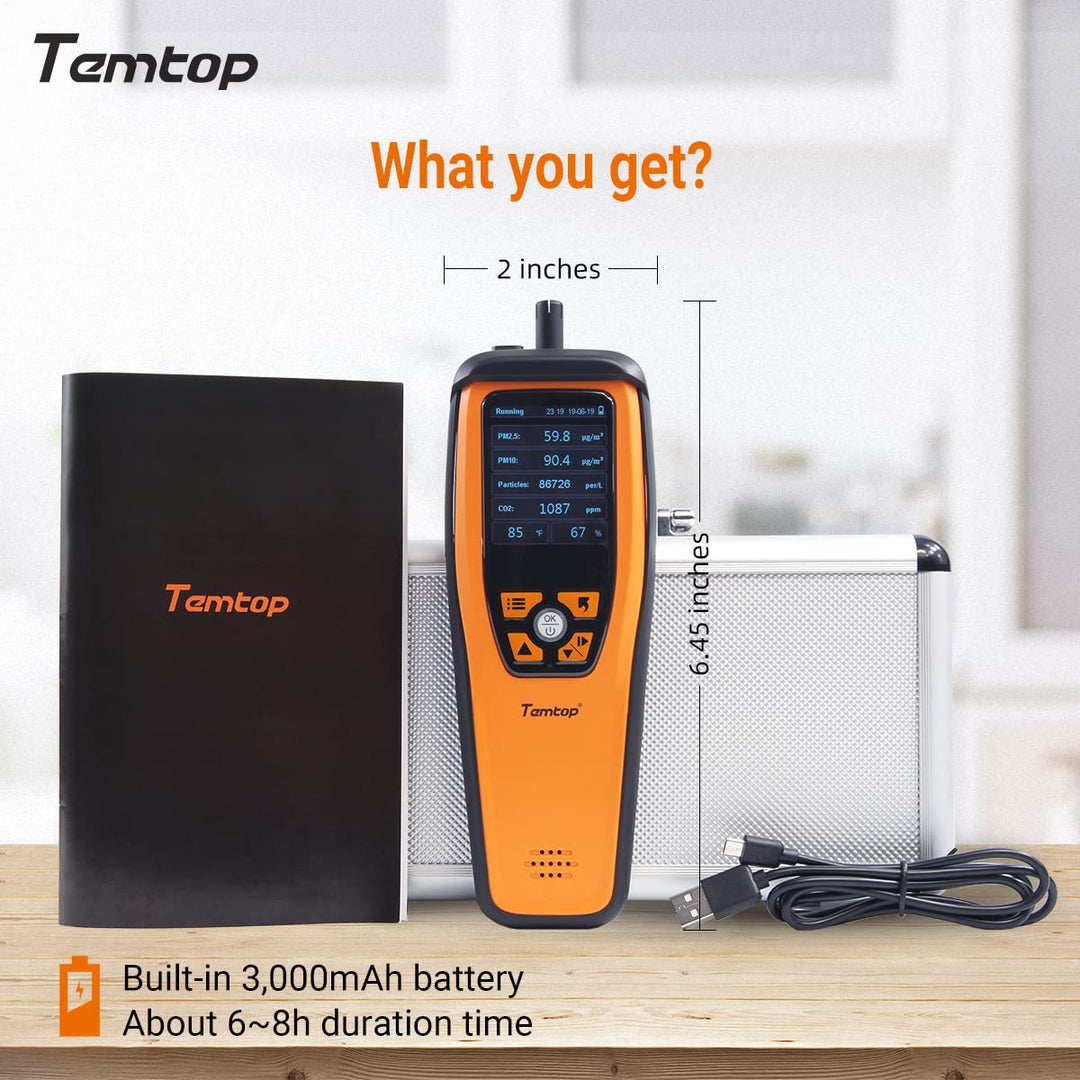 Temtop CO2-Messgerät, Kohlendioxid-Messgerät, Luftqualitätsmessgerät für CO2-Partikel PM2.5 PM10, Lu