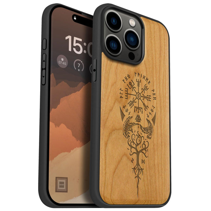 Carveit Holz Cover für iPhone 15 Pro Max hülle, Kompatibel mit Magsafe Silikon Stossfeste Cover, Mag