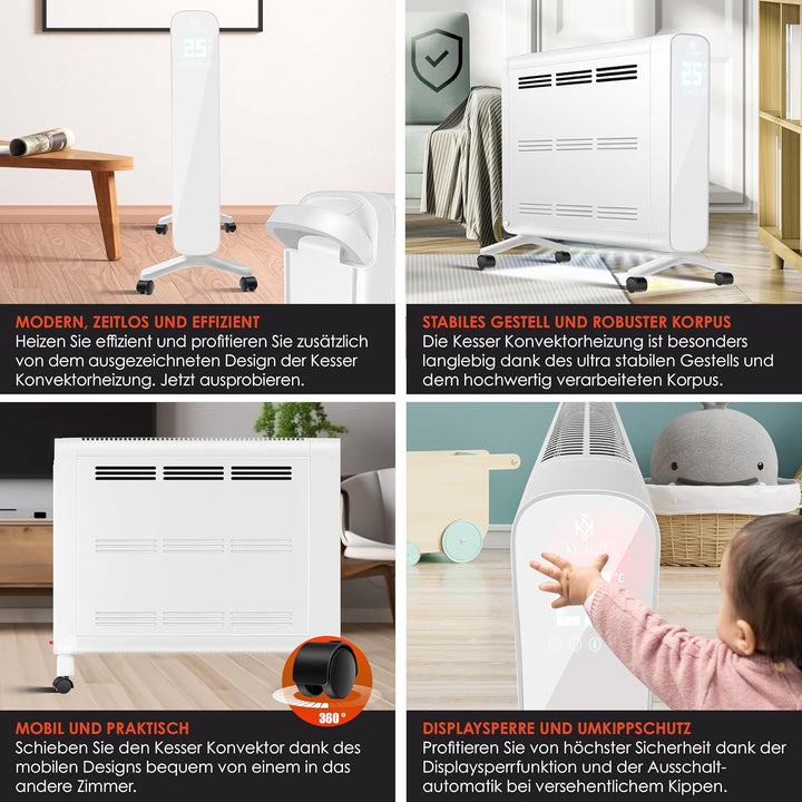 KESSER® Konvektor Premium 1200W ECO 2400W Power Mode Heizstufen Thermostat Elektroheizung WiFi App &